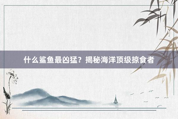 什么鲨鱼最凶猛？揭秘海洋顶级掠食者